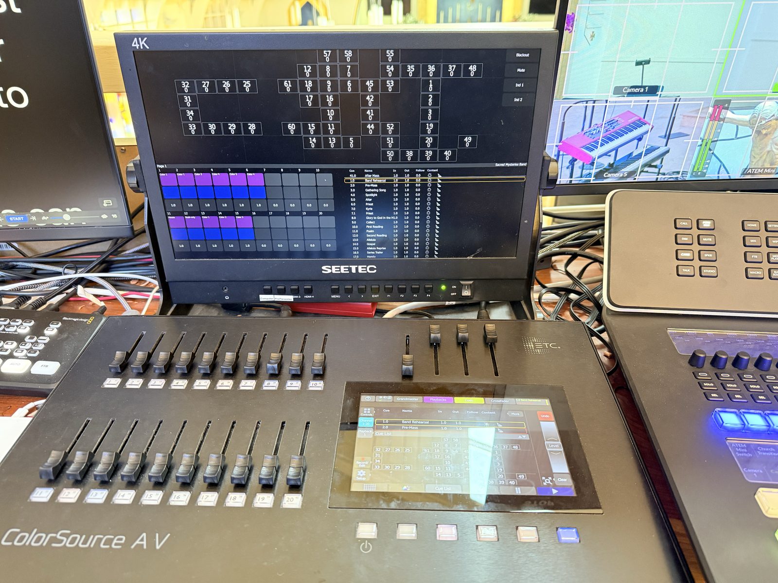 ETC ColorSource AV lighting console with cue list monitor